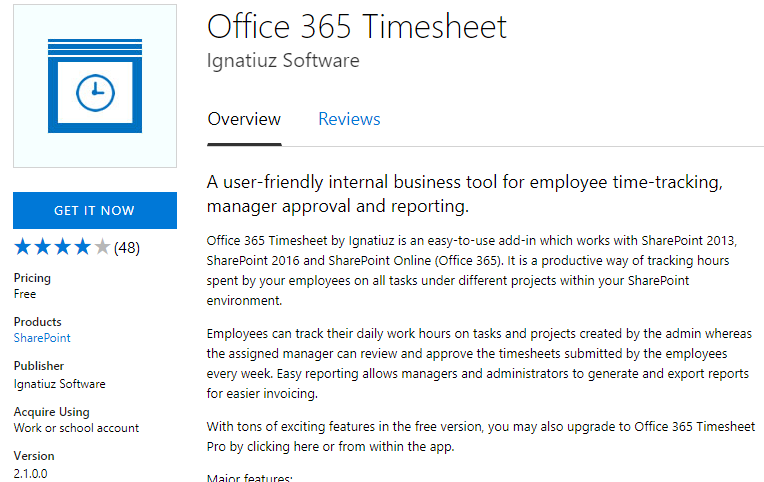 Office 365 Timesheet app
